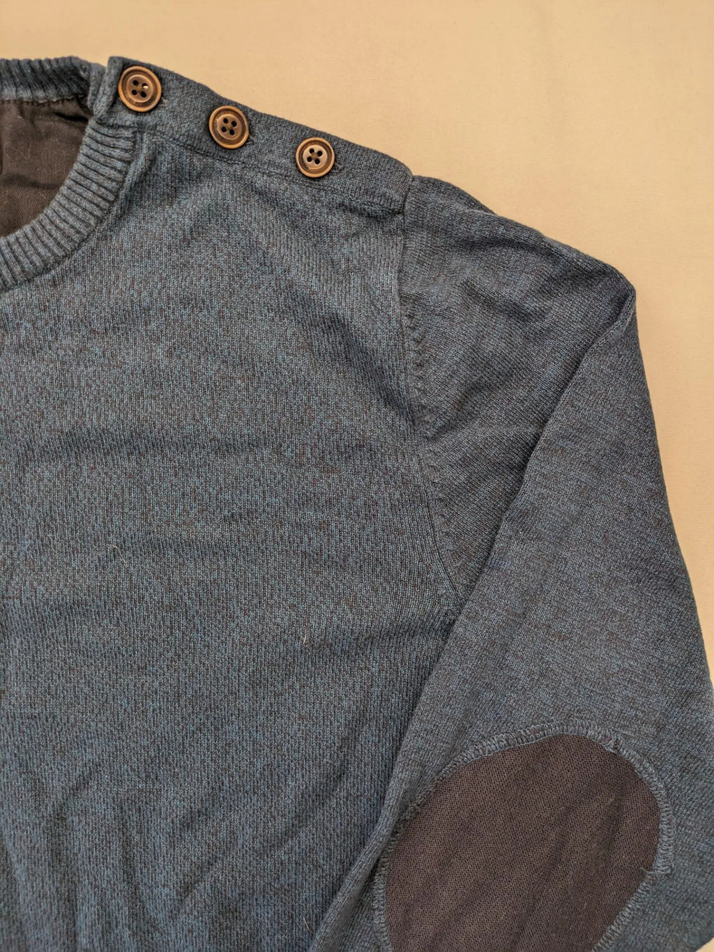 Jack & Jones brown and grey turtle neck jumper with contrasting elbow patches and shoulder buttons.