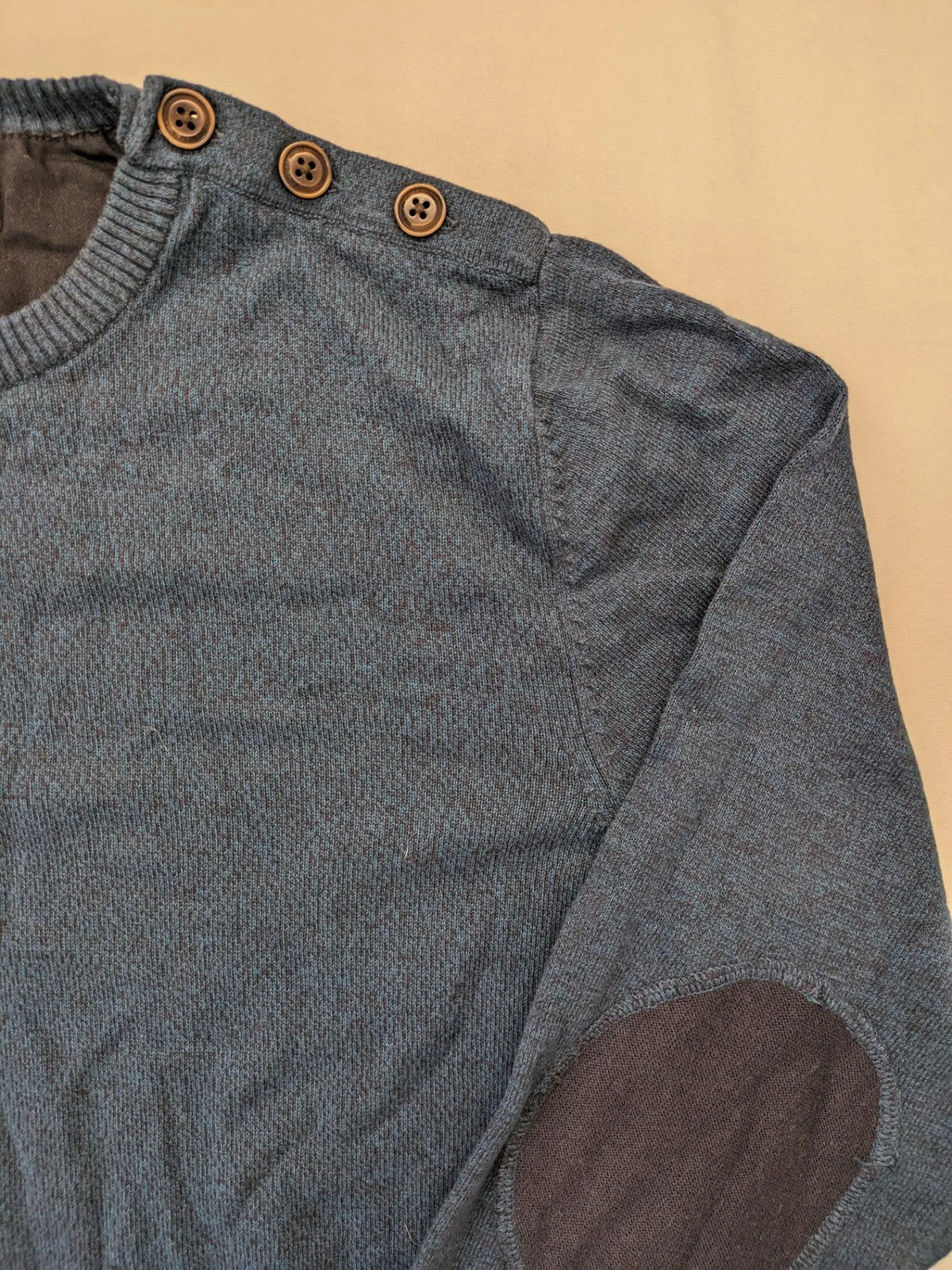 Jack & Jones brown and grey turtle neck jumper with contrasting elbow patches and shoulder buttons.