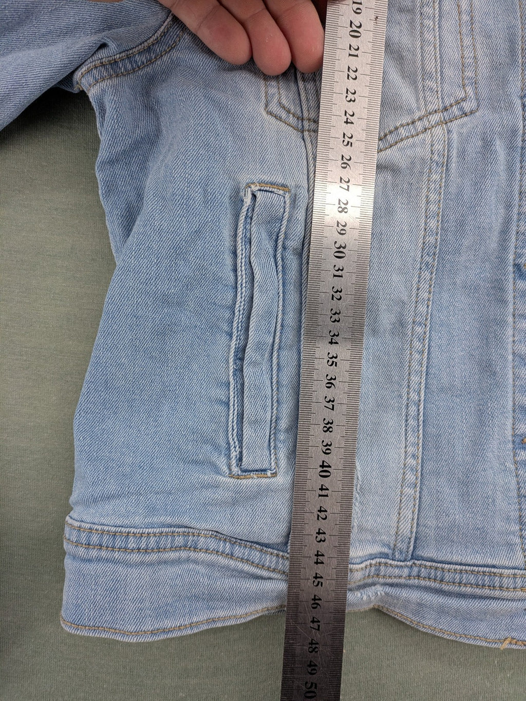 Pimkie blue denim jacket with classic cut, button placket, and two chest pockets.