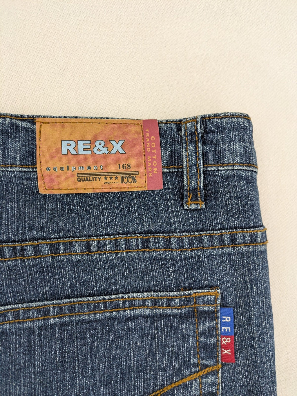 RE&X blue straight jeans medium wash 5-pocket design with stretch denim material