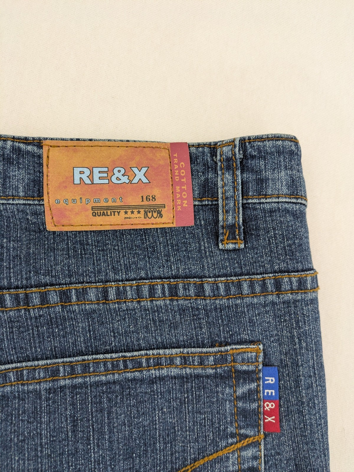 RE&X blue straight jeans medium wash 5-pocket design with stretch denim material