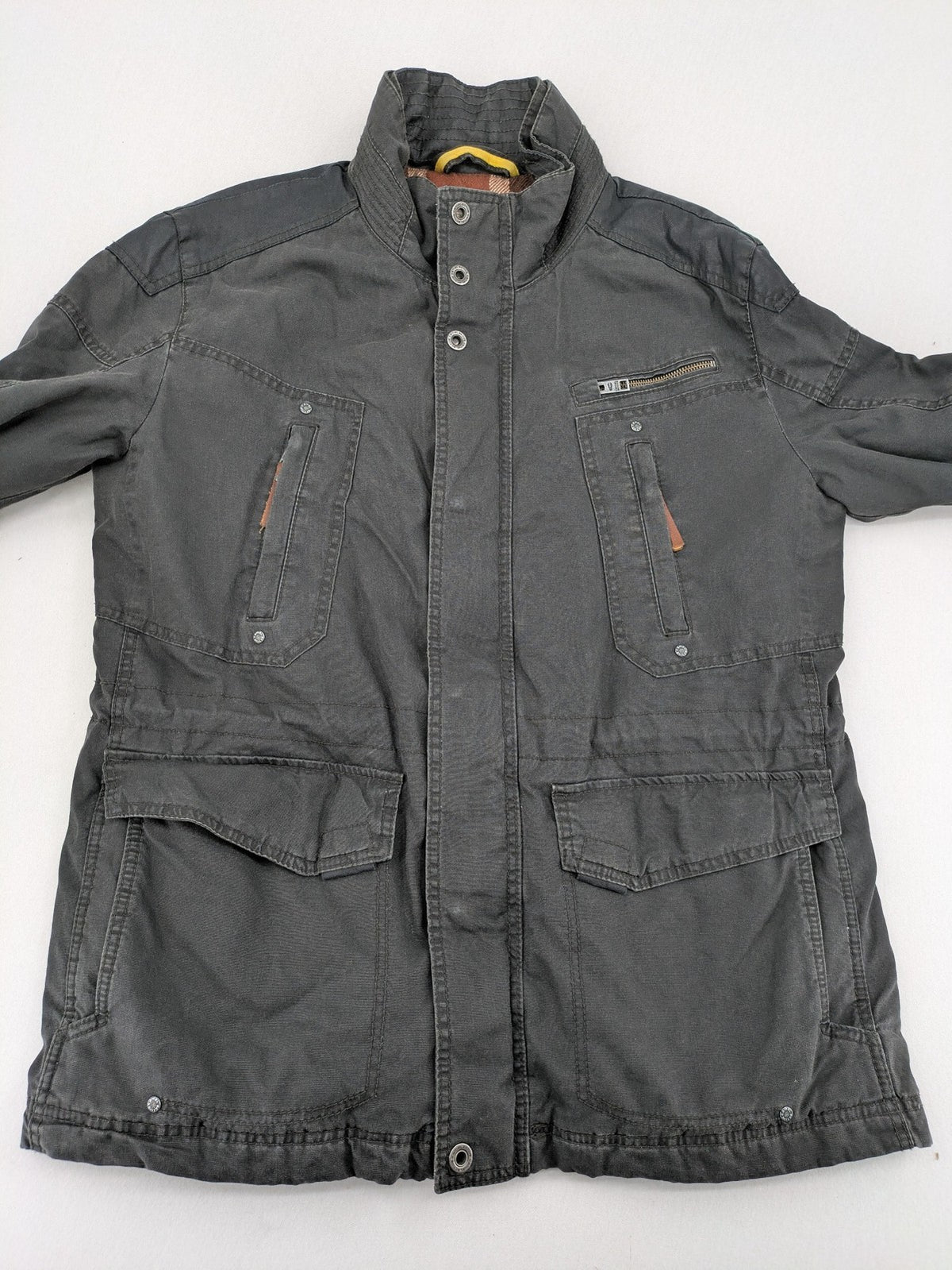camel active grey field jacket cotton quilted with multiple pockets and stand-up collar