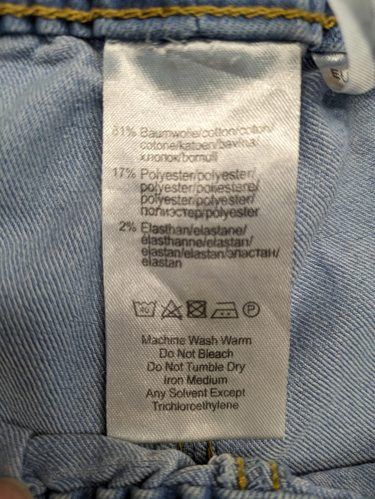 AproductZ blue straight jeans with elastic waistband and comfortable stretch fabric.