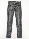 H&M grey skinny jeans with low rise, classic 5-pocket style, and washed denim finish.