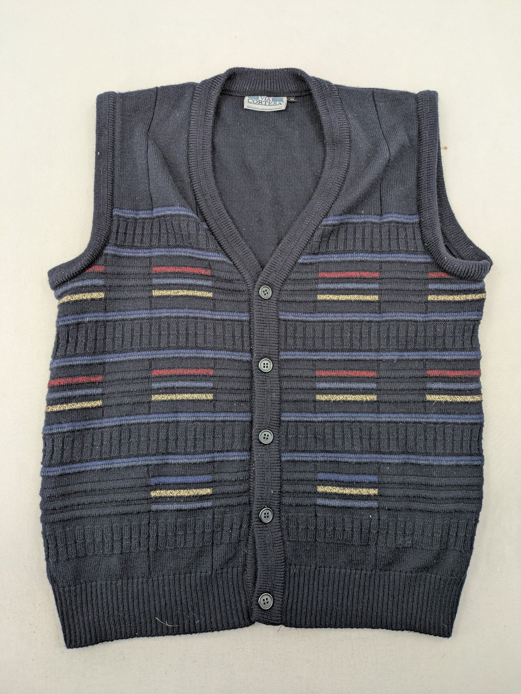 Via Cortesa gold turtle neck jumper with structured pattern and V-neck design.