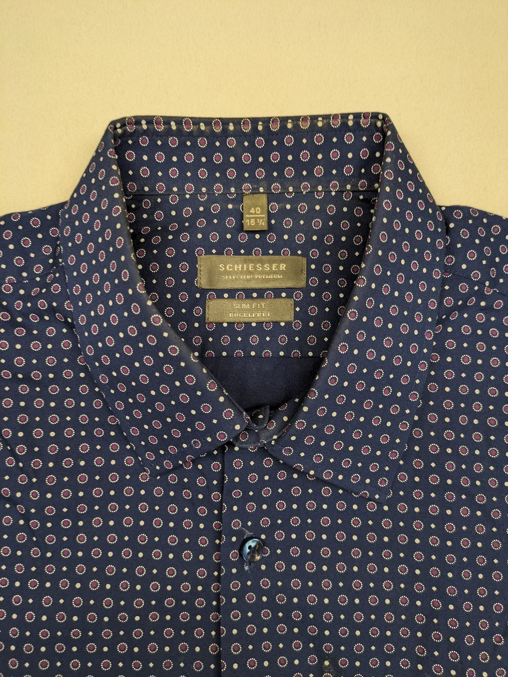 Schiesser pink button-up shirt slim fit geometric pattern breathable cotton