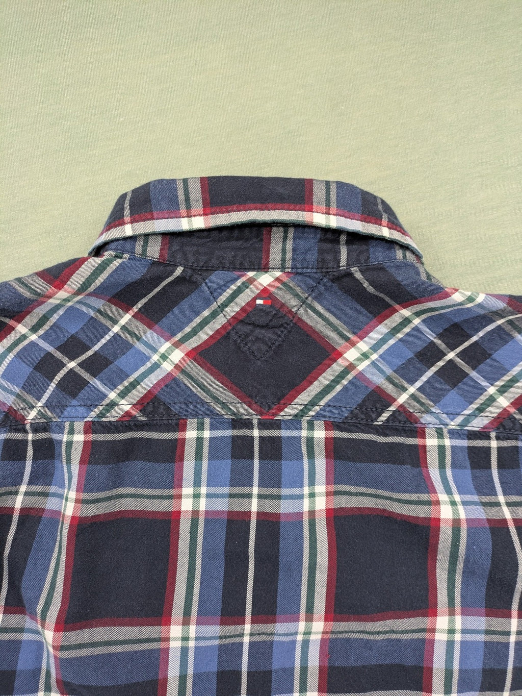 Tommy Hilfiger long-sleeve shirt multi-colored check pattern with embroidered logo tag.