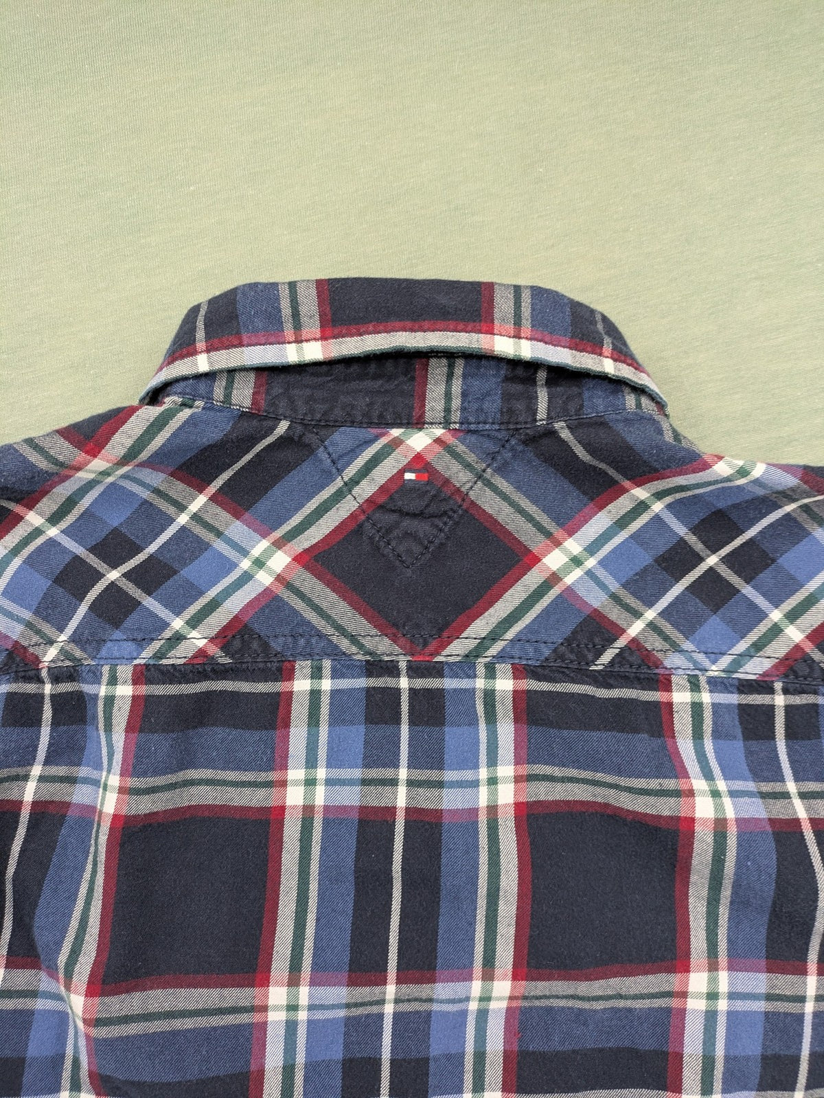 Tommy Hilfiger long-sleeve shirt multi-colored check pattern with embroidered logo tag.