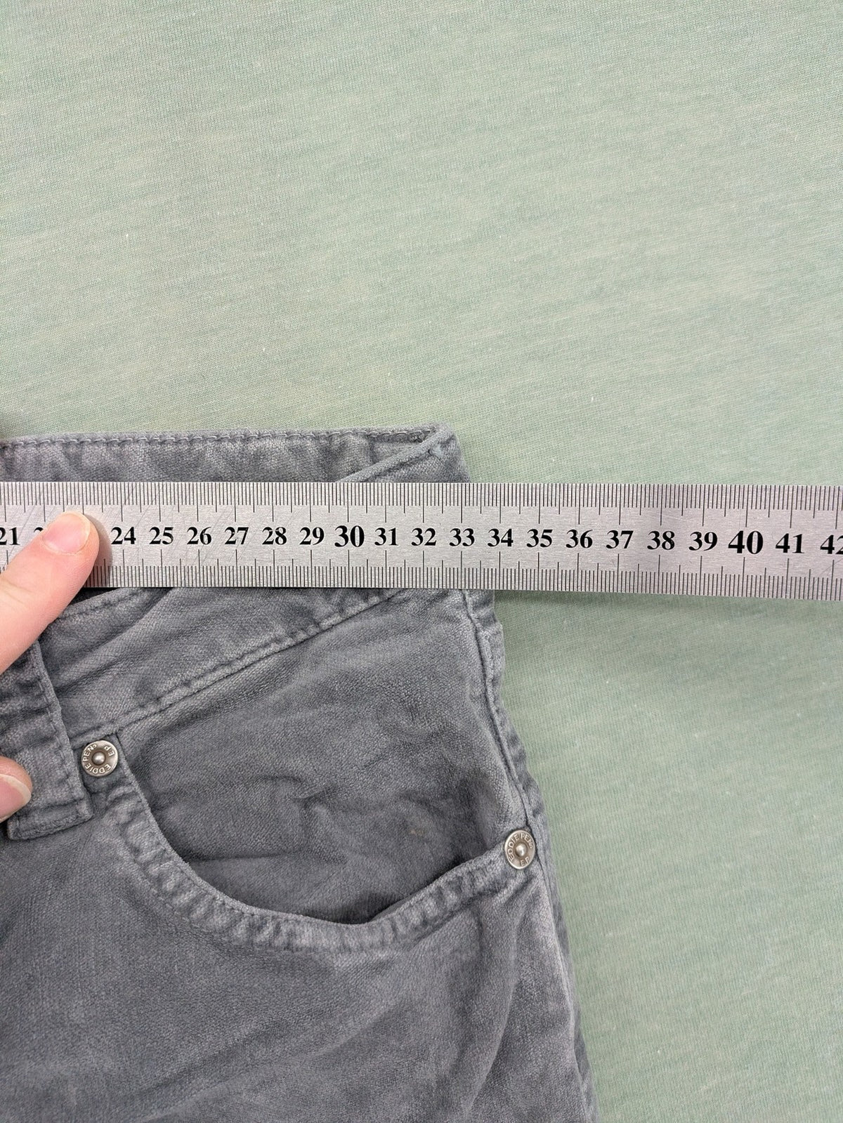 Eddie Pen grey cord pants 5-pocket design stretch cotton fabric