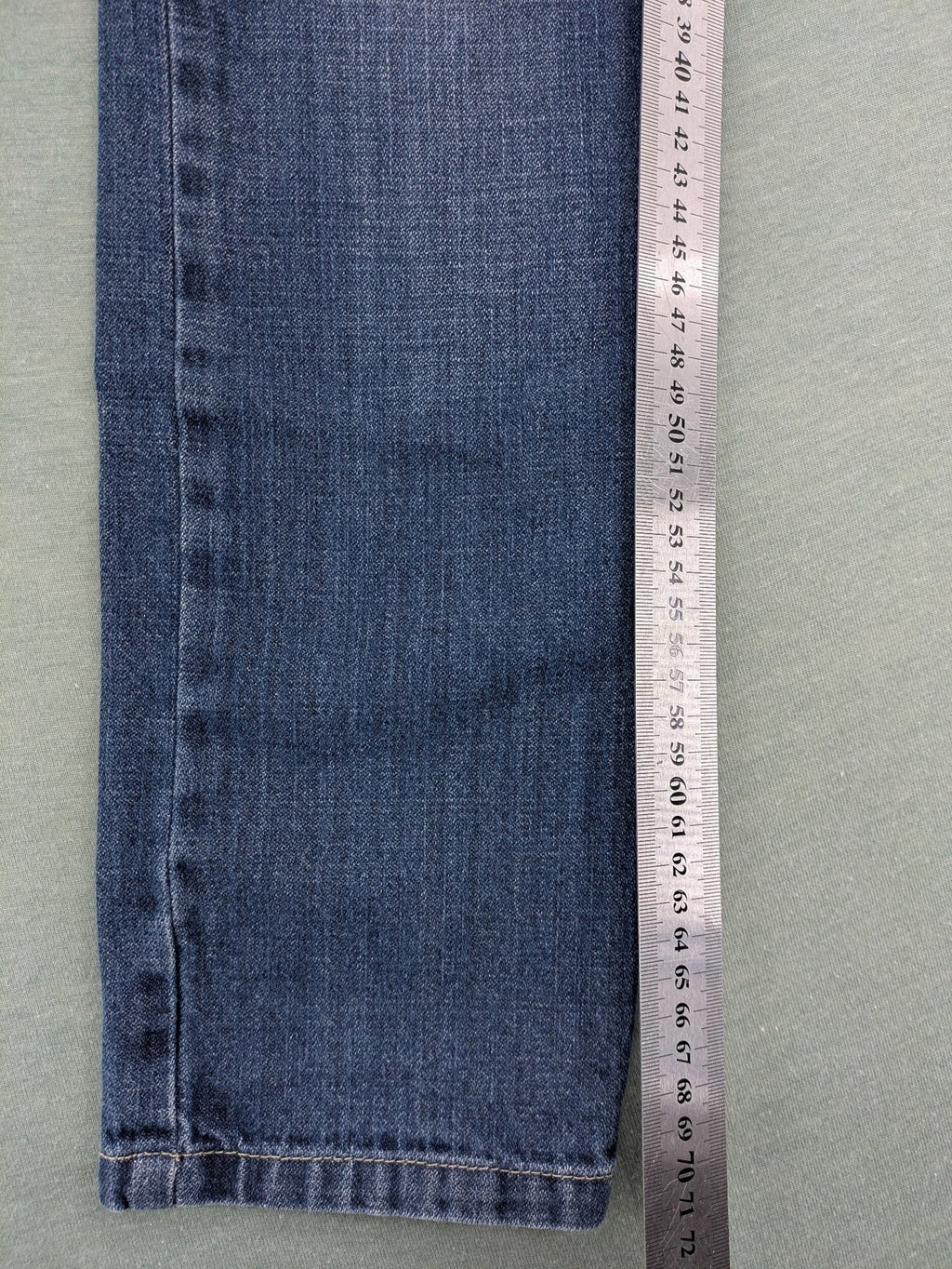 Straight Leg blue pants 100% cotton with decorative stitching and classic 5-pocket style.