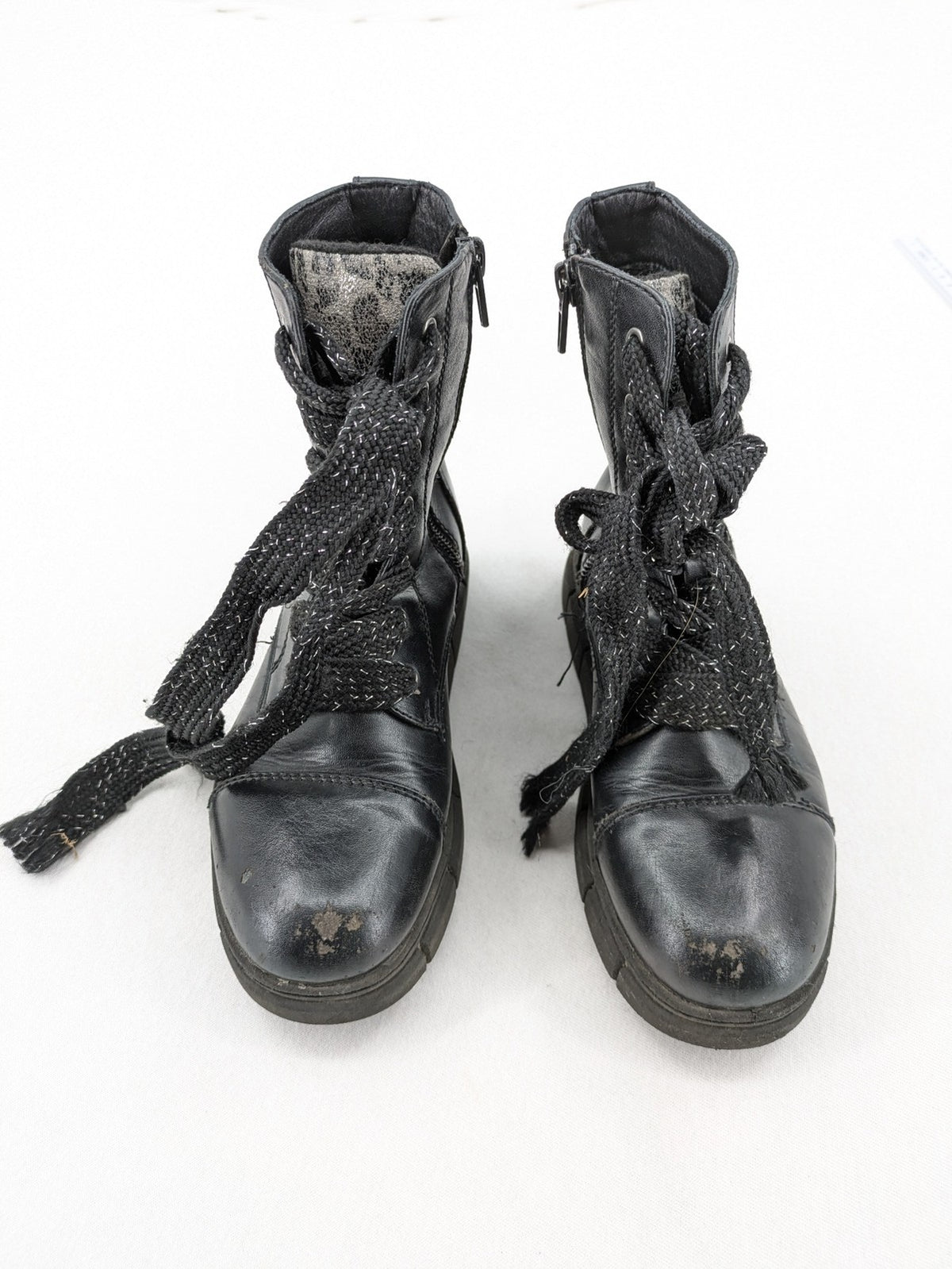 Graceland black combat boots with front lacing and chunky platform sole.