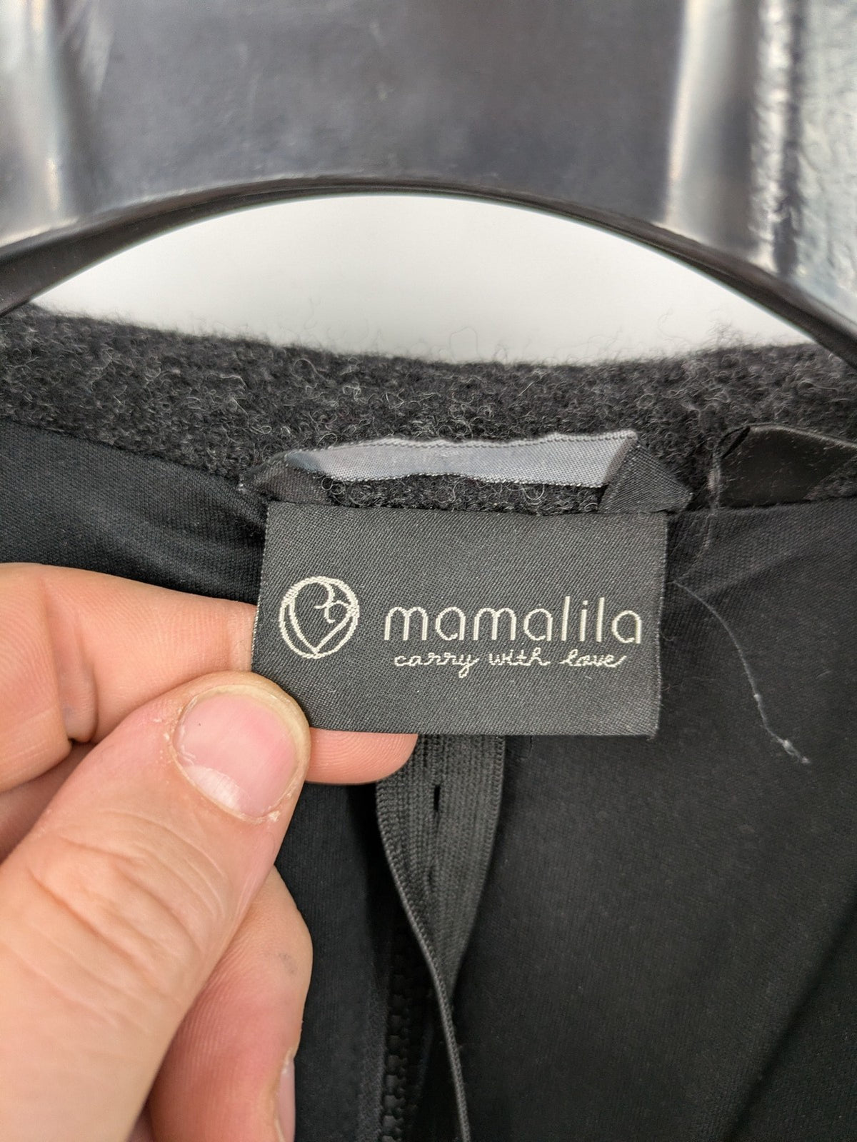 Mamalila grey coat 100% wool with hood and practical pockets, stylish design.