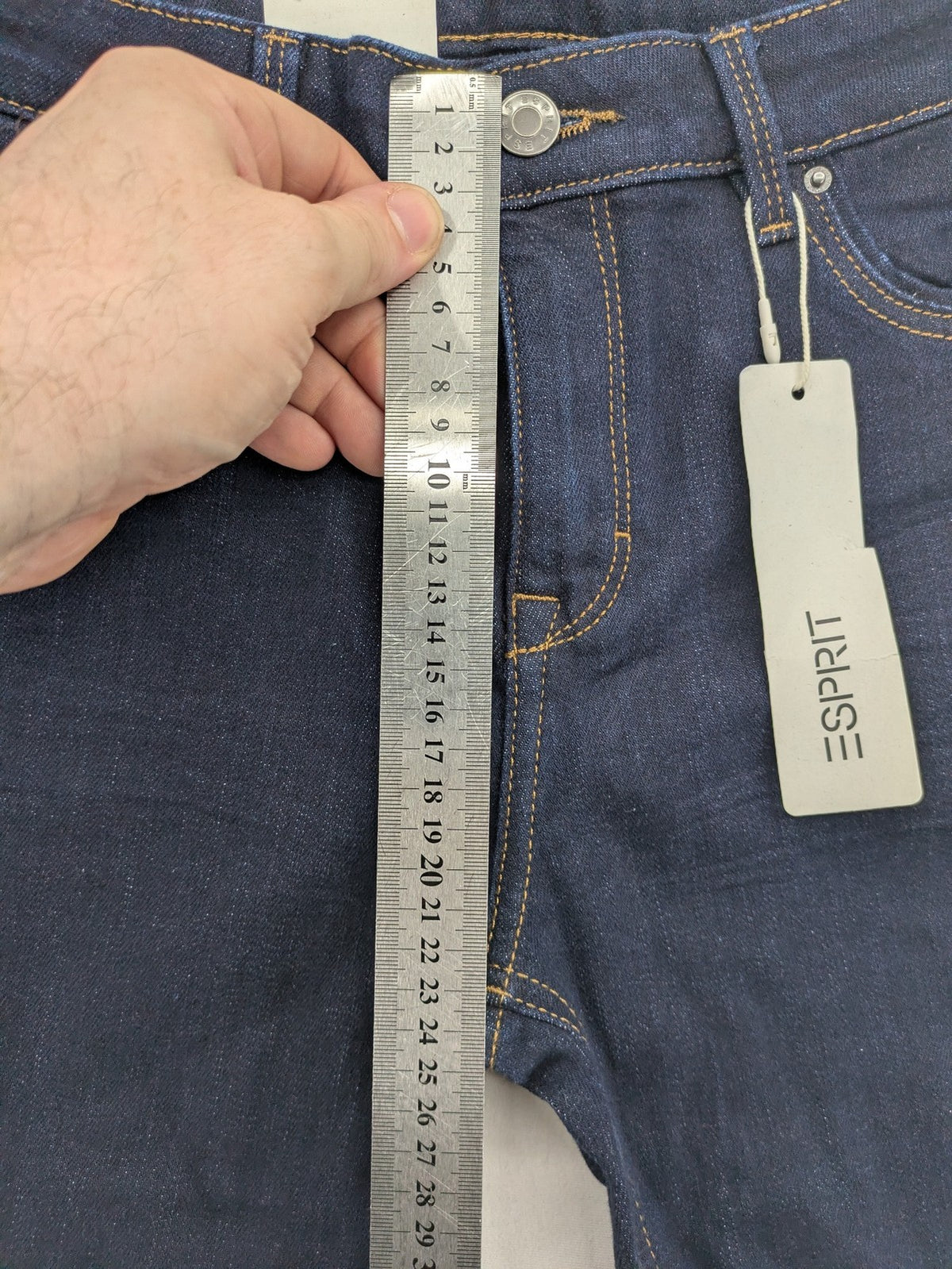 Esprit blue straight jeans with classic 5-pocket design and medium rise fit.