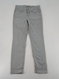 Cambio grey straight leg jeans with five-pocket design and logo button closure.