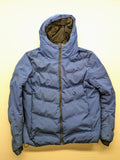 C&A blue winter jacket with hood, zip closure, and multiple pockets, used condition.