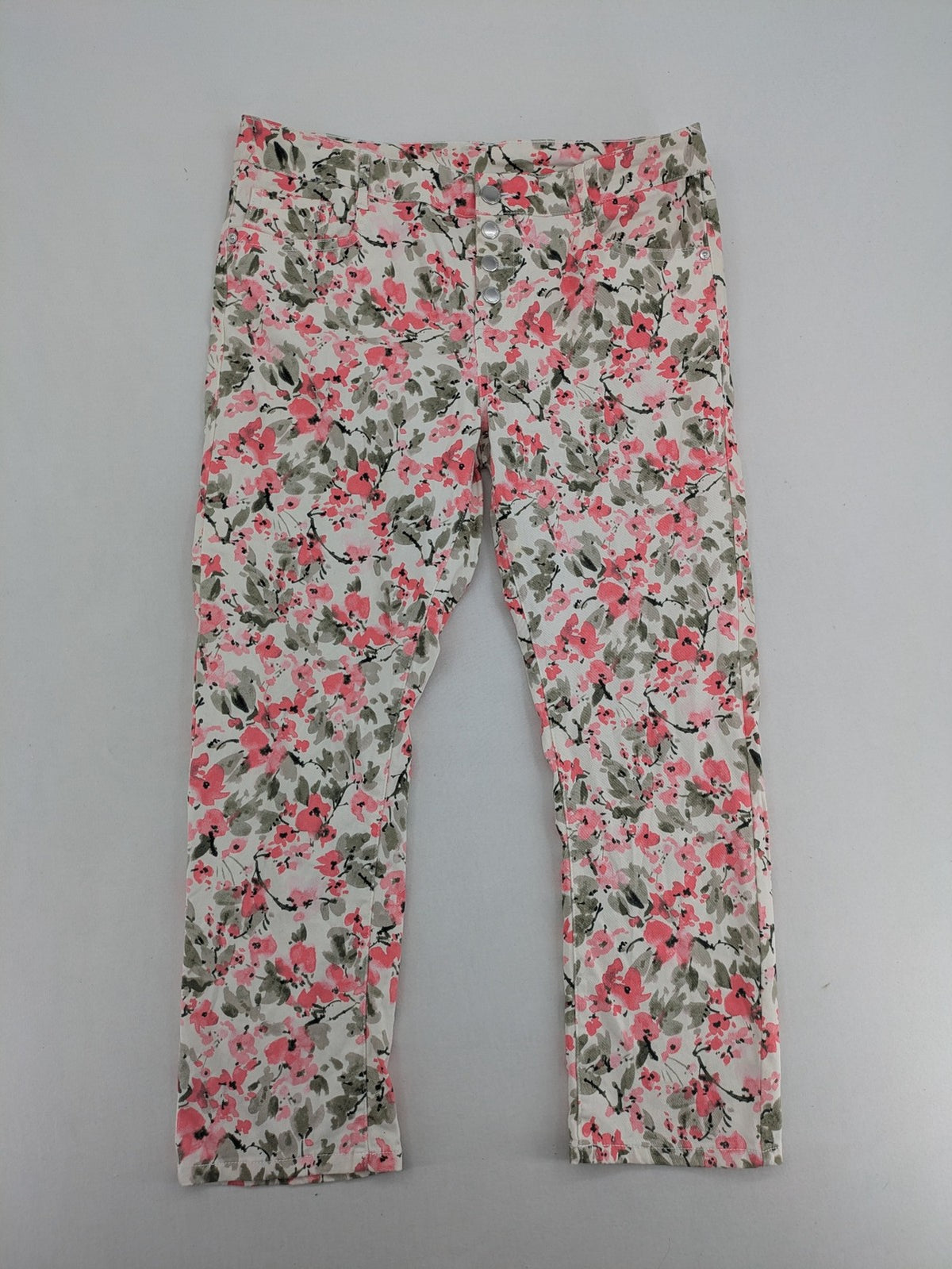 ever.me multi pants high waist floral pattern cotton blend with button closure