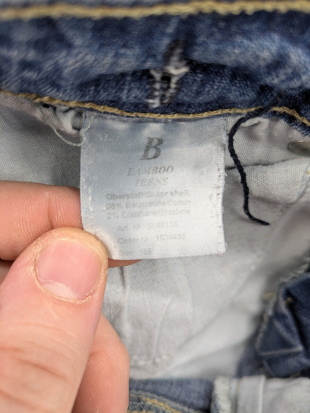 Bamboo blue straight jeans size 158, medium wash, classic 5-pocket style, stretch denim.