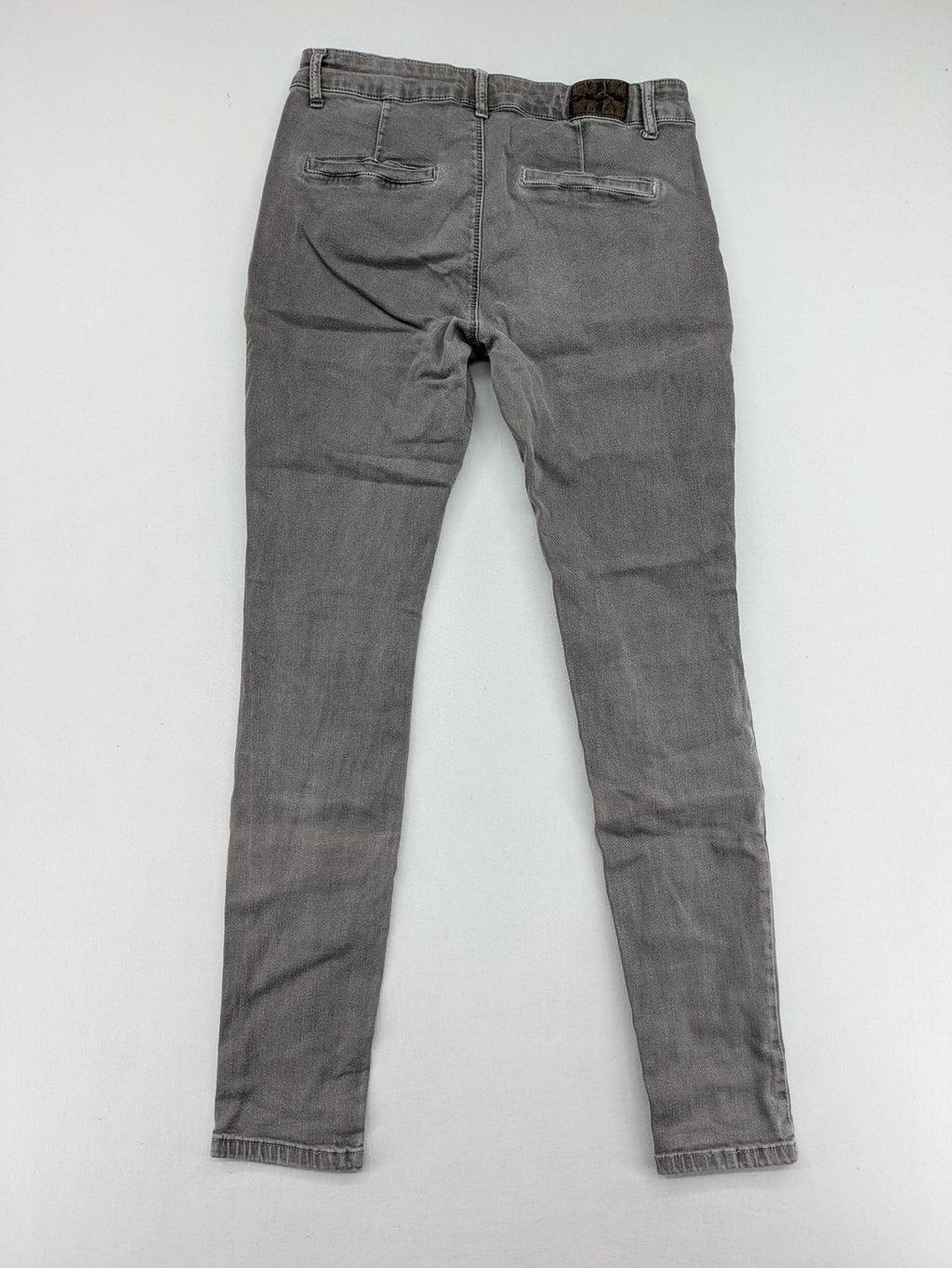 Made in Italy grey biker jeans with zip pockets and structured knee detailing.