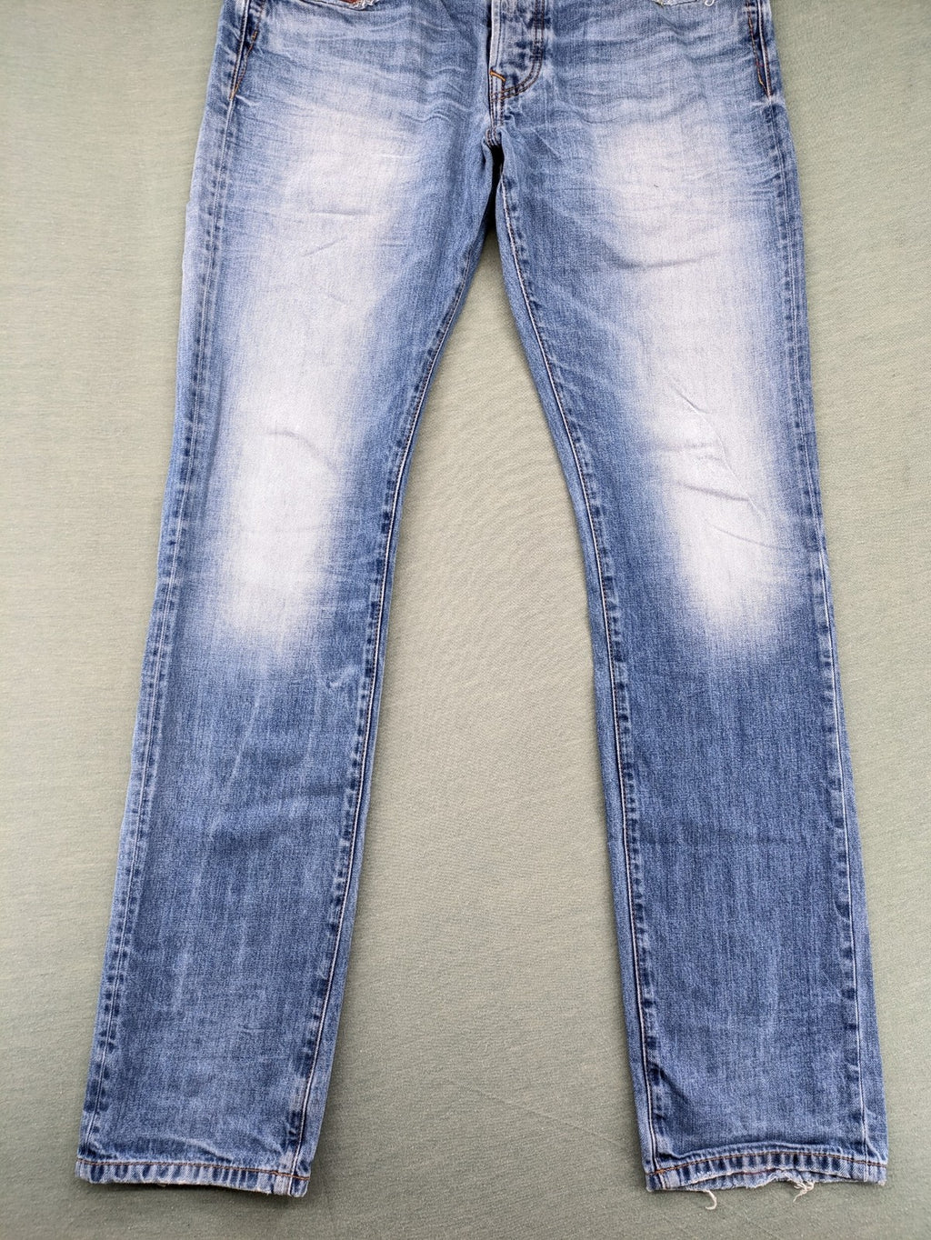 Pepe Jeans blue straight jeans with Union Jack embroidery and distressed denim finish.