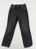 H&M Divided black straight jeans with allover rhinestone embellishments and classic five-pocket design.