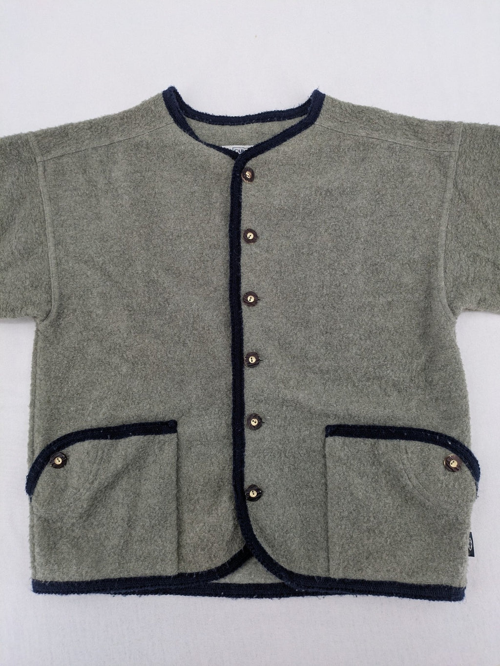 Caramasov grey and navy children's Janker jacket with contrasting trim and rustic buttons.