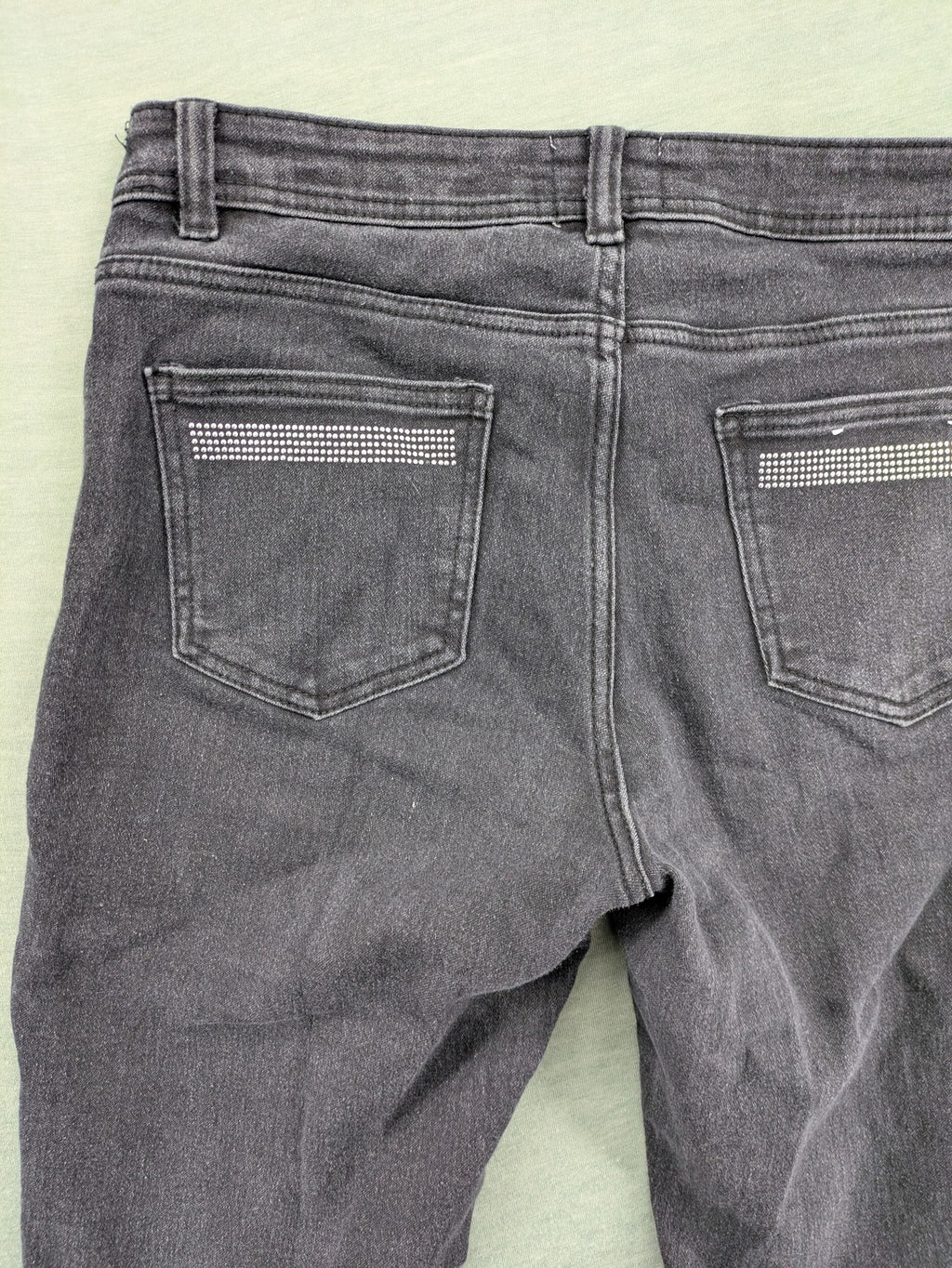 up2 fashion grey skinny jeans with rhinestone embellishments on back pockets