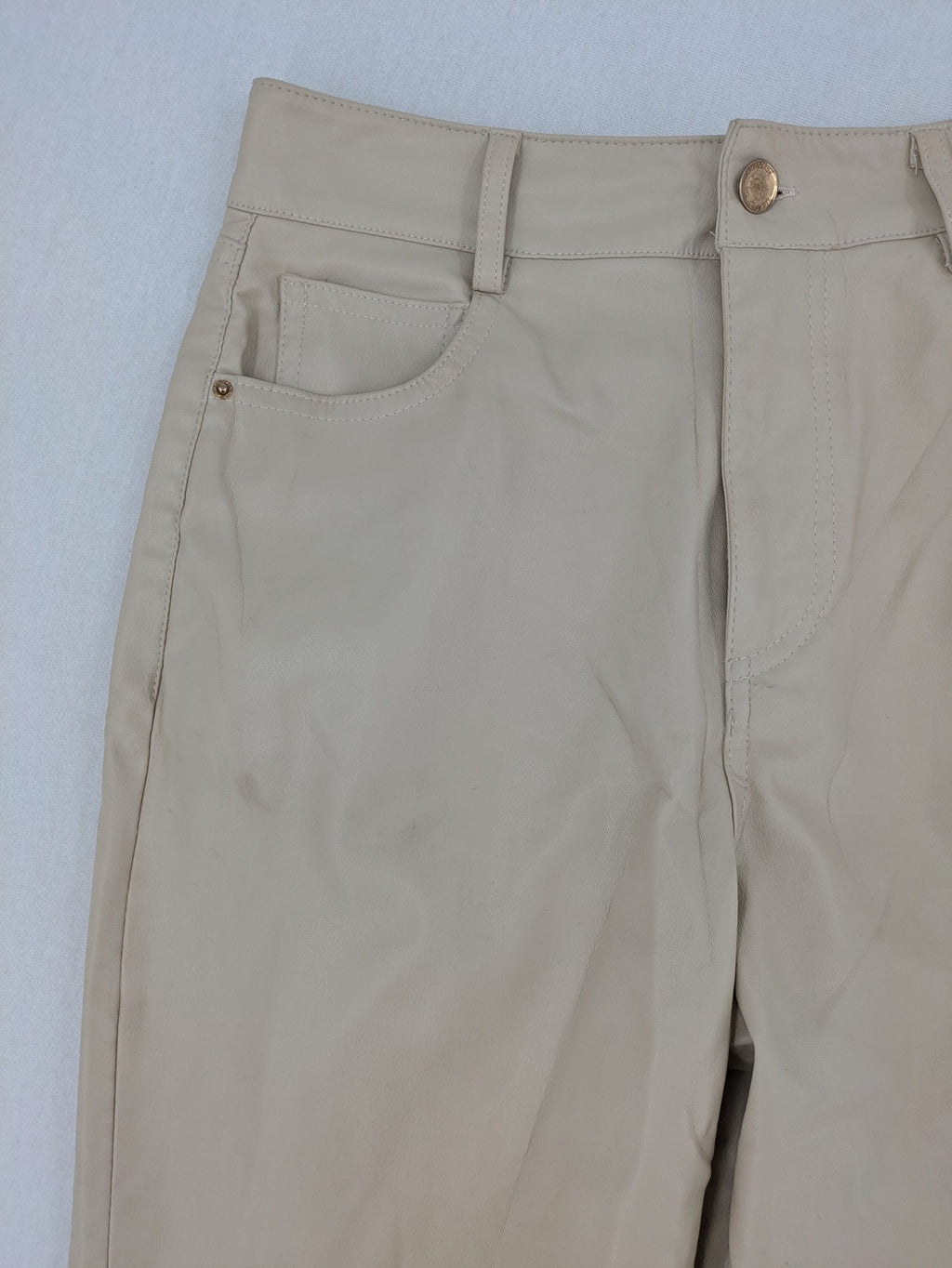Zara beige faux leather pants high waist straight leg classic design smooth material