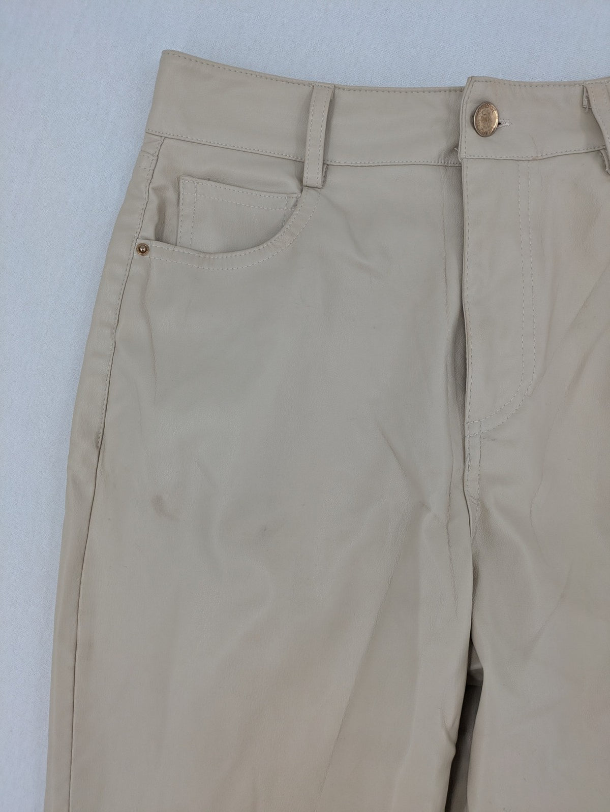 Zara beige faux leather pants high waist straight leg classic design smooth material