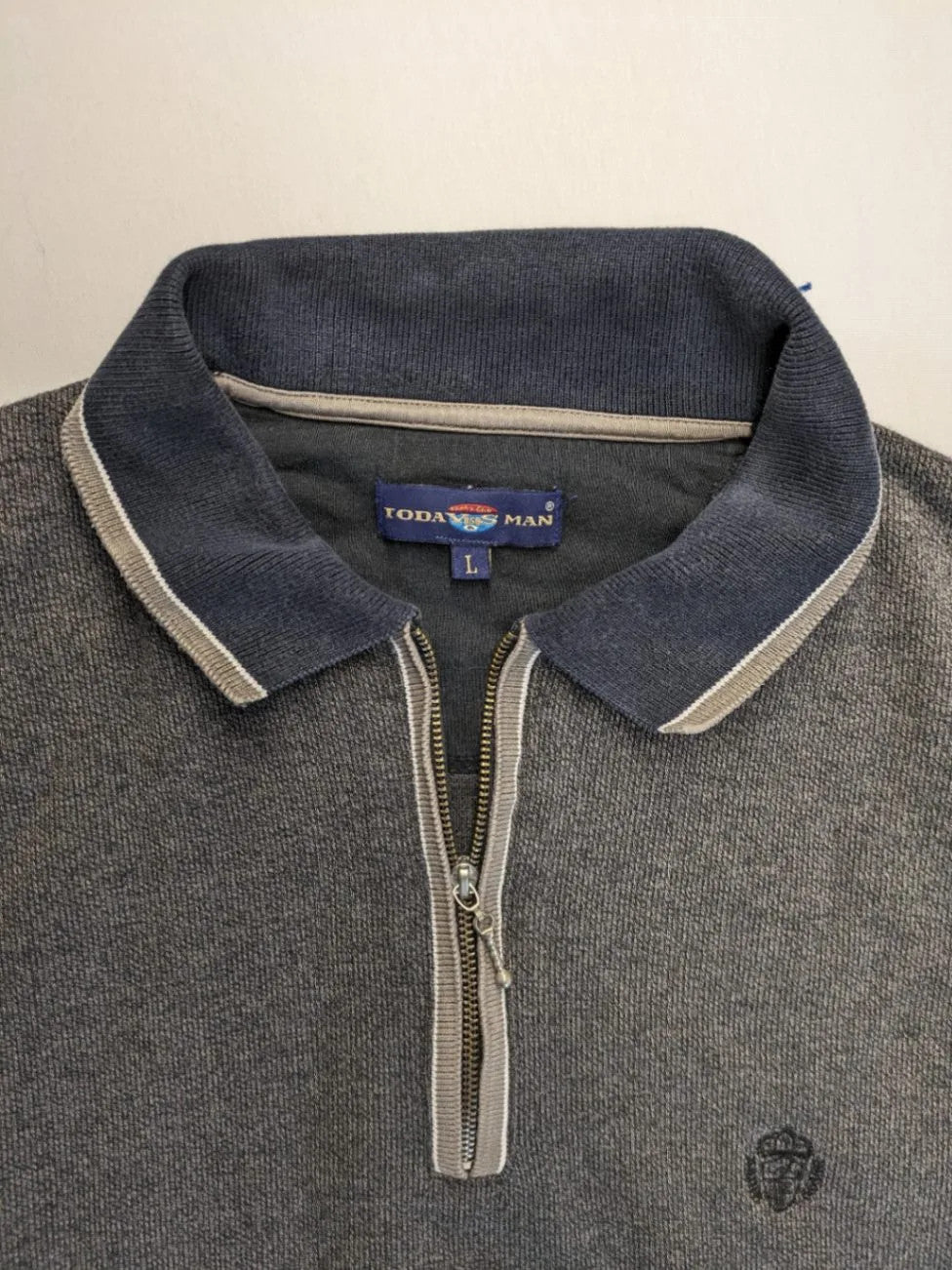 Today's Man turtle neck jumper multi grey melange with 1/4 zip and embroidered logo.
