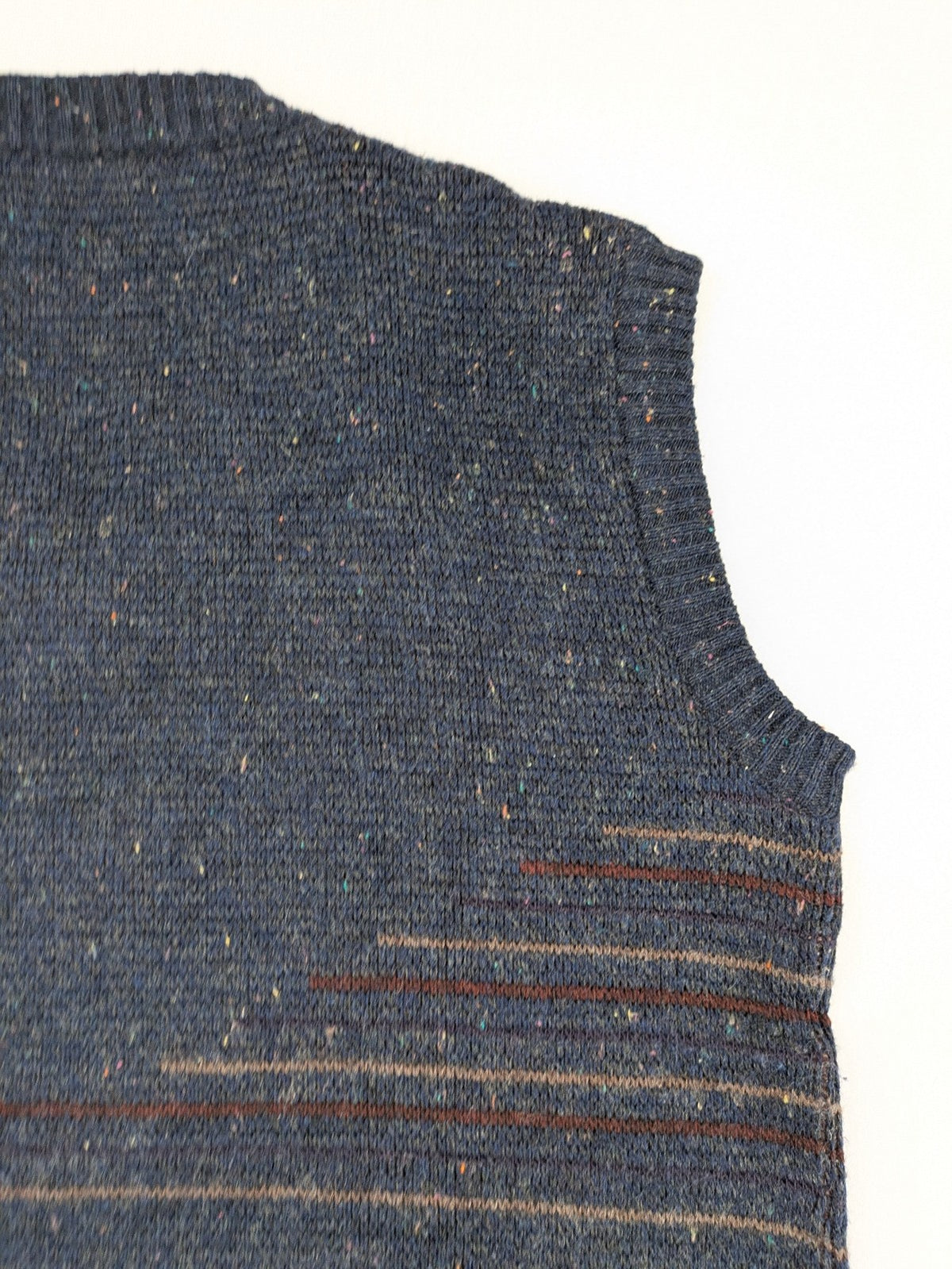 Angelo Litrico blue vest with V-neck, striped pattern, and textured melange design.