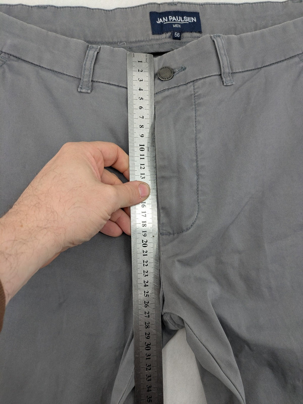 Jan Paulsen grey chino pants flat front cotton-elastane blend with classic design.