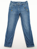 Gerry Weber blue straight jeans with decorative rhinestone appliqués and stretch denim material.