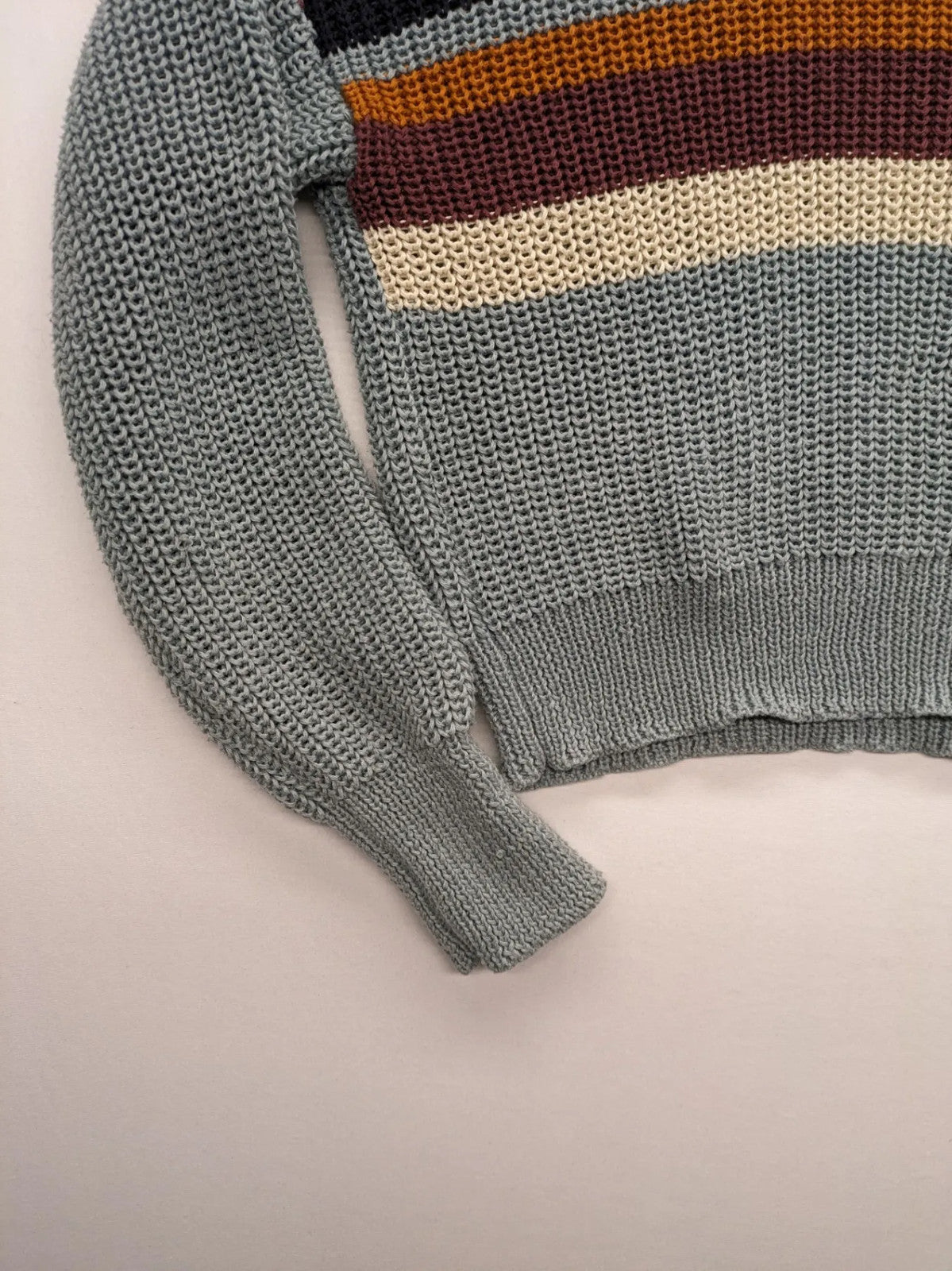 Pull&Bear beige turtle neck jumper with block stripe pattern and ribbed knit texture.