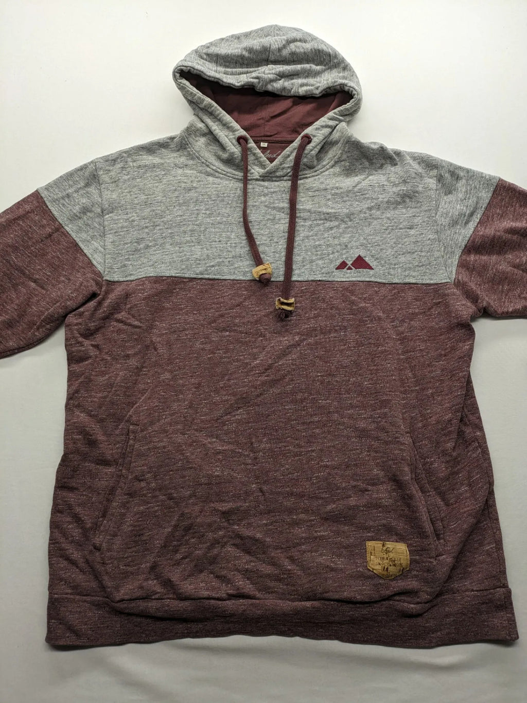Bleed turtle neck jumper grey burgundy colorblock design with adjustable hood and kangaroo pocket.