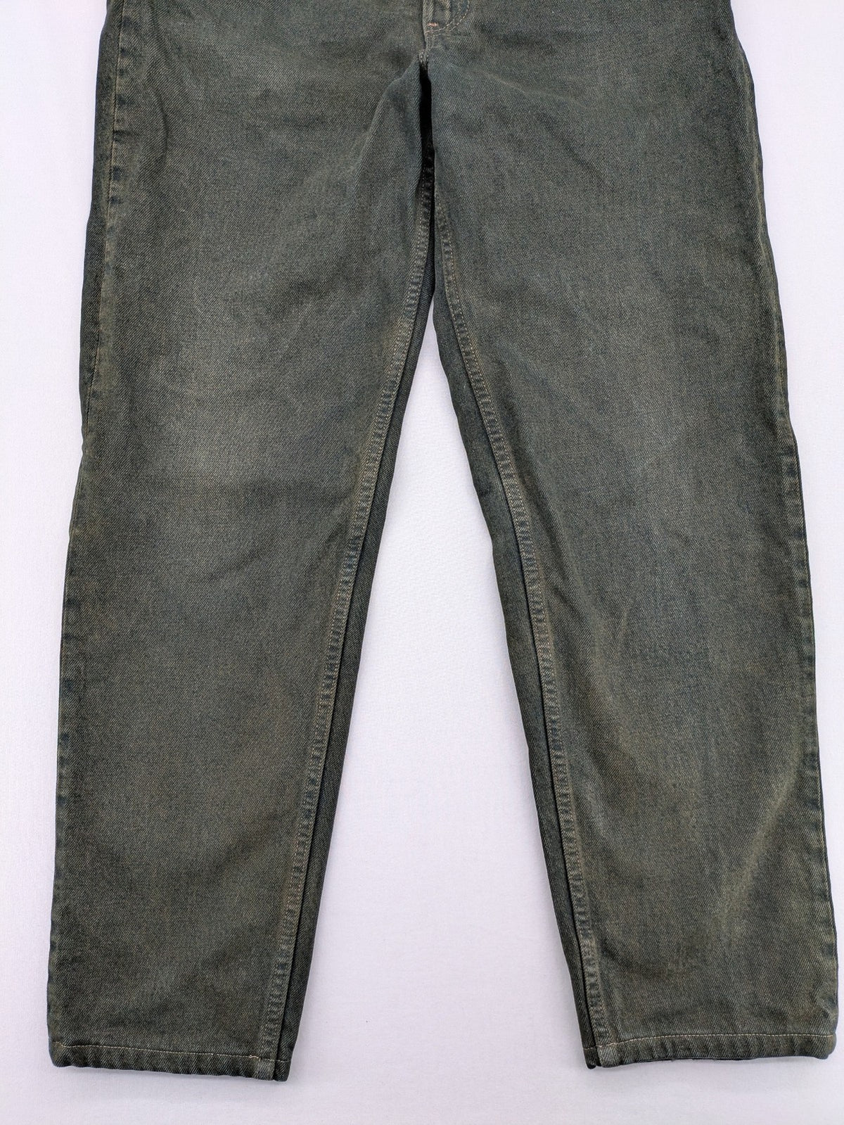 Levi's green 550 relaxed fit tapered jeans, vintage denim, made in USA.