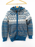 guru turtle neck jumper blue grey white fair isle pattern fleece lined zip design