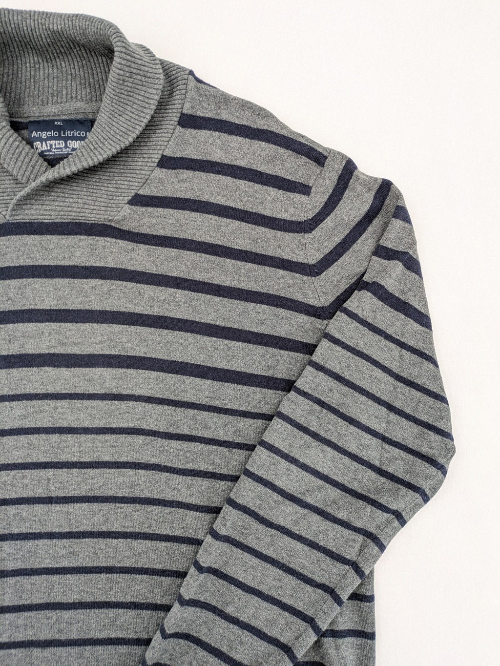 Angelo Litrico grey and navy striped turtle neck jumper with stylish shawl collar.