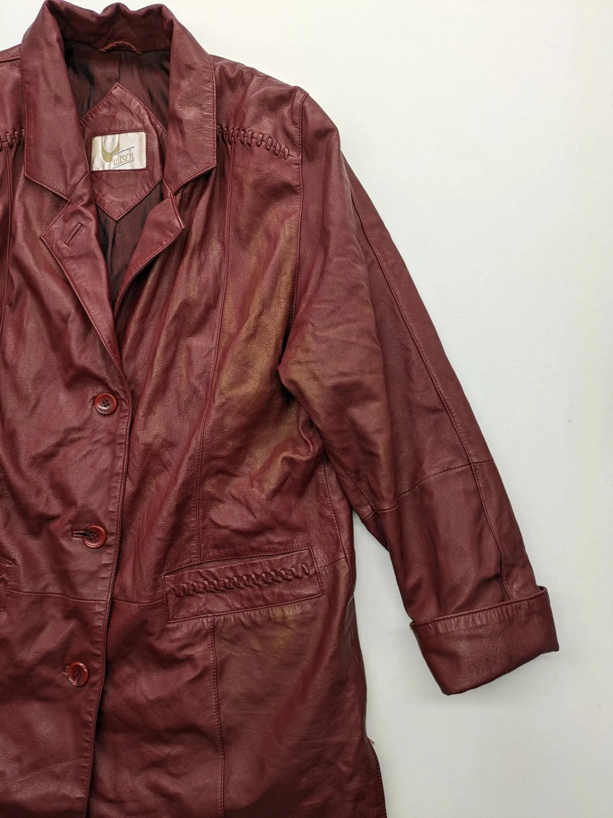 Ultsch burgundy leather jacket vintage soft lamb nappa with braided pocket details