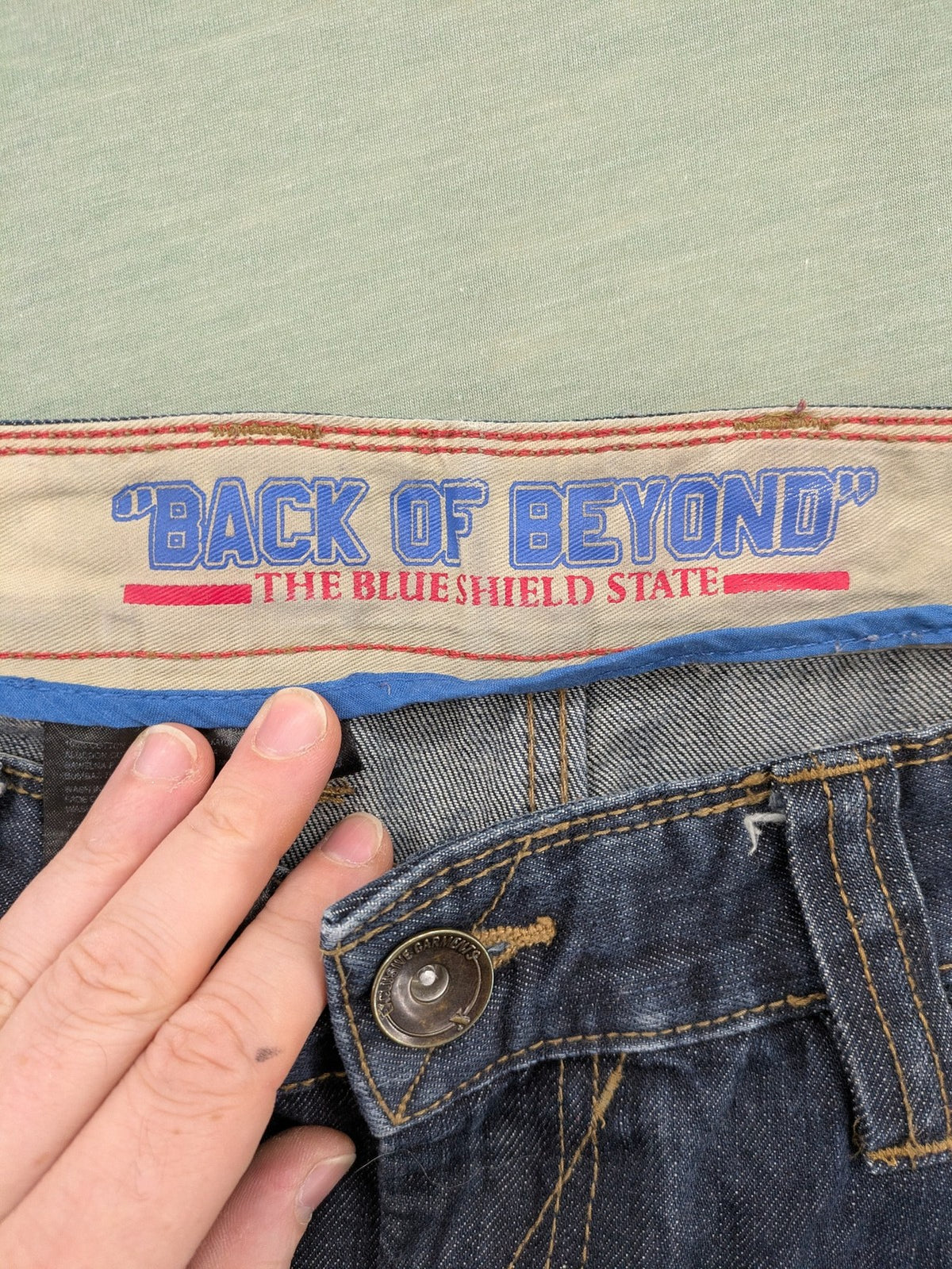 Back Of Beyond blue straight jeans 5-pocket design with classic denim wash.