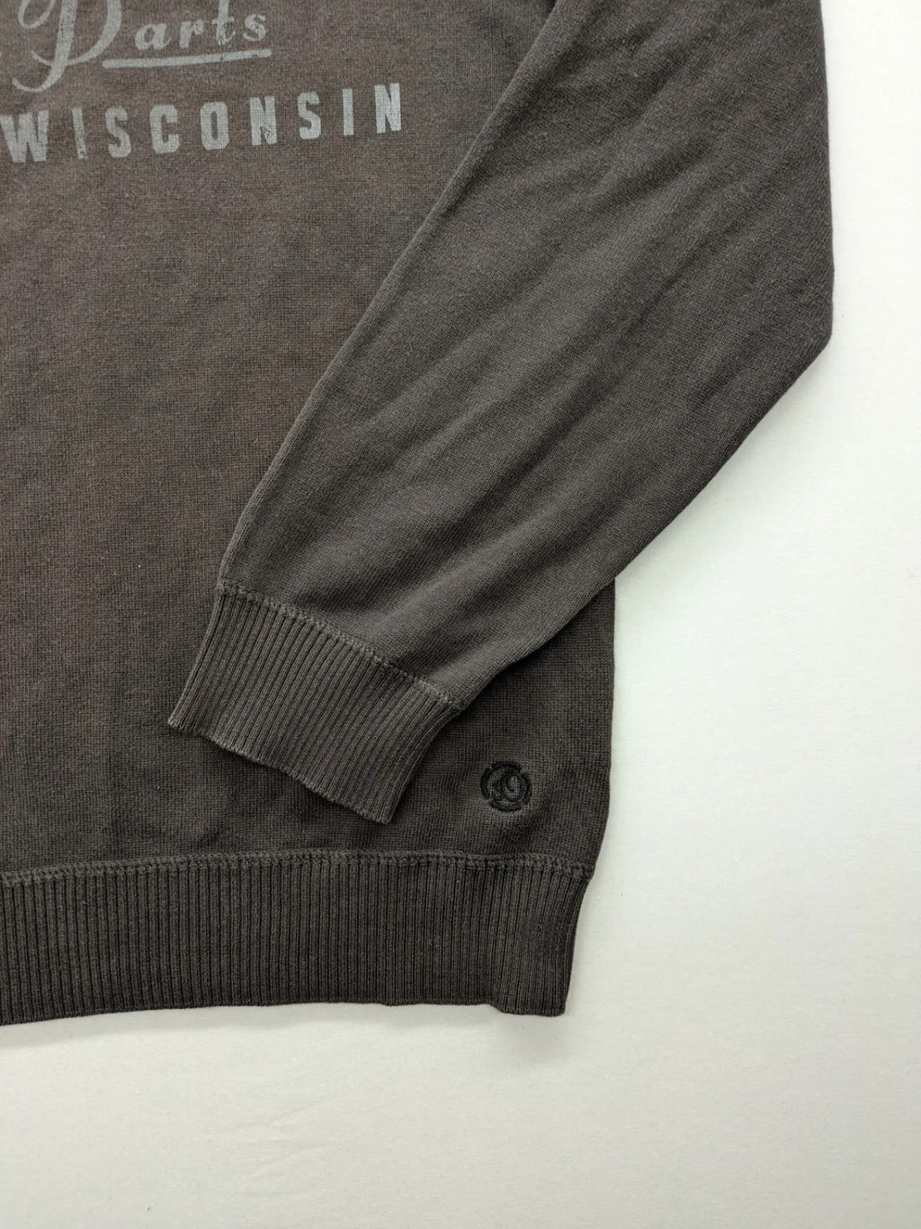 s.Oliver brown turtle neck jumper with "Radford Inc." graphic print and ribbed cuffs.