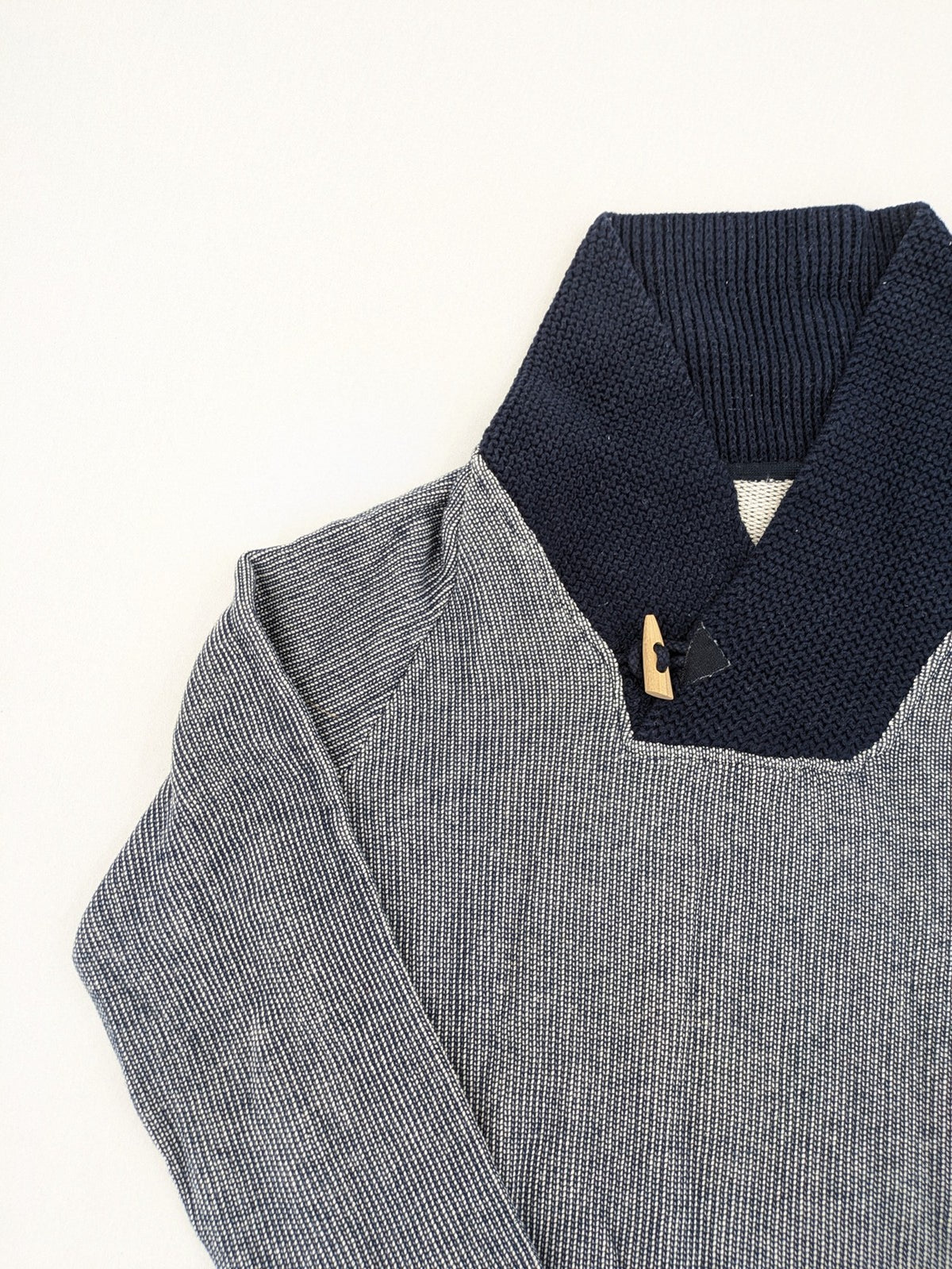 Zara Man multi striped turtle neck jumper with dark blue knit collar and wooden toggle.