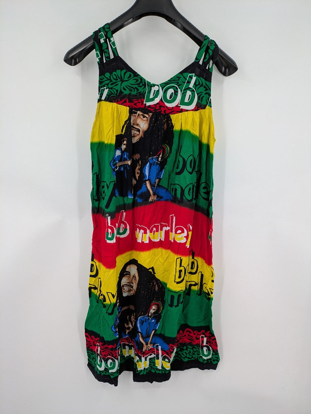 Bob Marley multi dress all-over print Rasta colors iconic graphics lightweight viscose