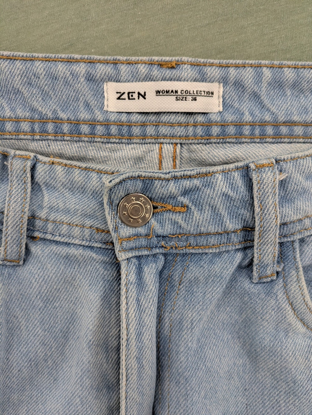Zen blue straight jeans high rise classic stone wash 100% cotton