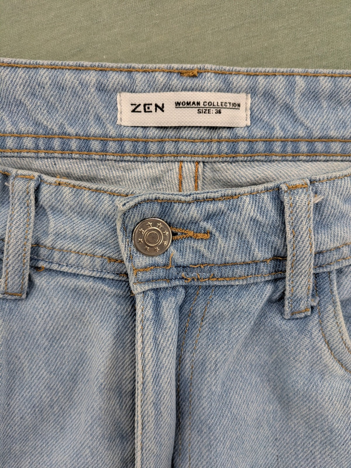 Zen blue straight jeans high rise classic stone wash 100% cotton
