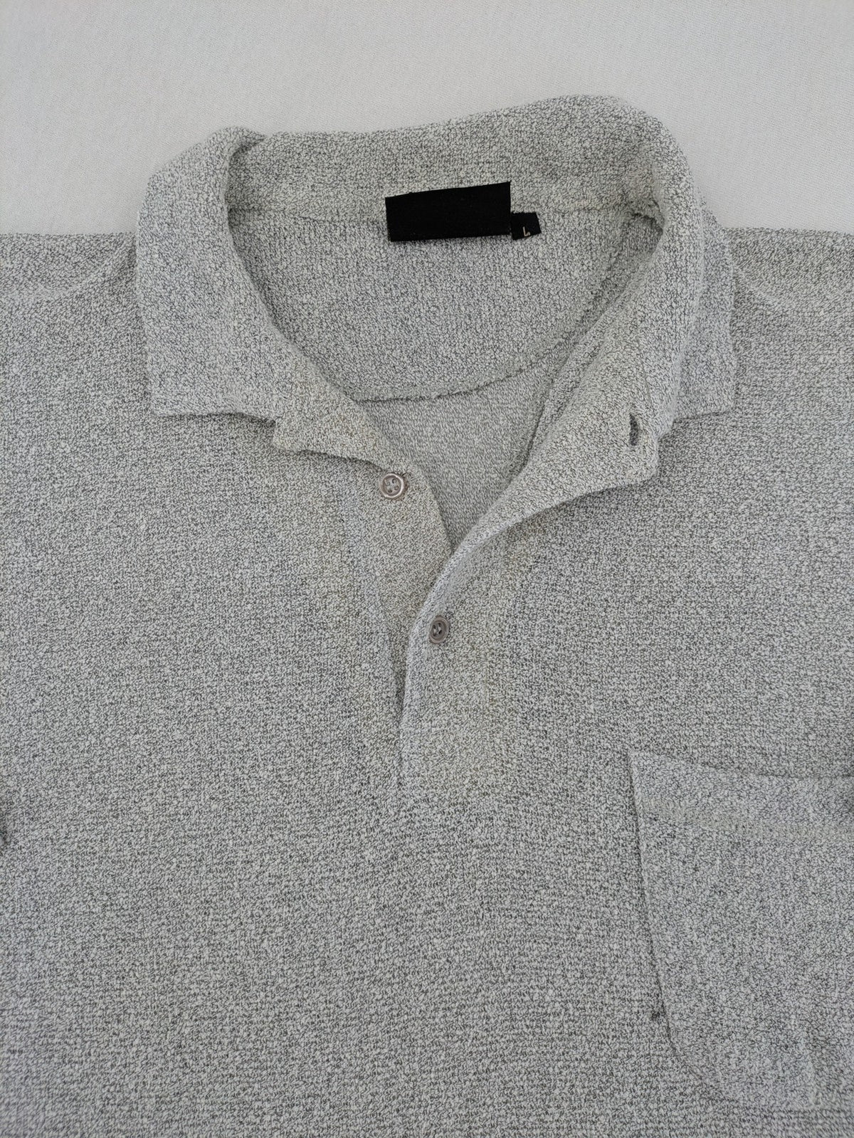Headlands grey short sleeve polo shirt textured terry fabric with chest pocket.