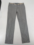 MMX grey chino pants with patterned interior lining and contrasting waistband, made from organic cotton.