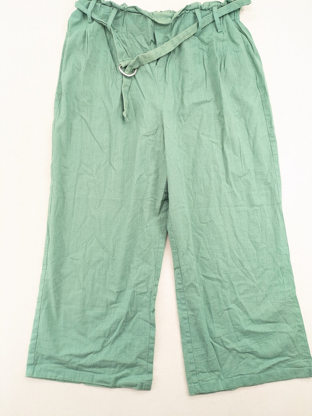 City Life pink culotte pants with paperbag waist and matching belt, cotton blend.