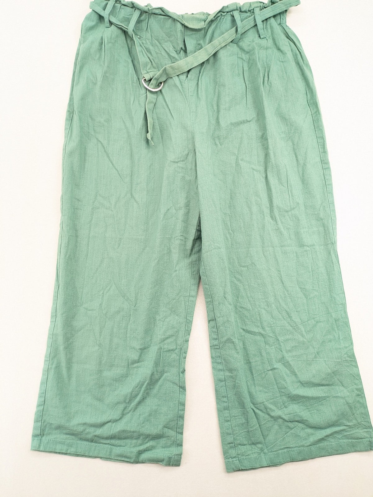 City Life pink culotte pants with paperbag waist and matching belt, cotton blend.