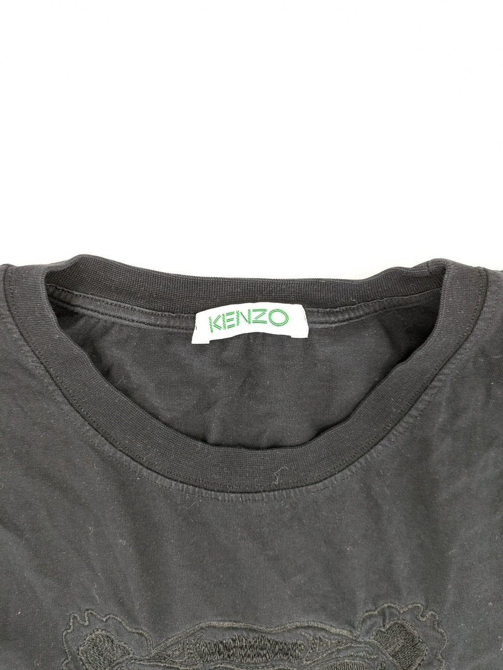 Kenzo grey t-shirt with embroidered tiger logo and "Paris" text in tonal black.