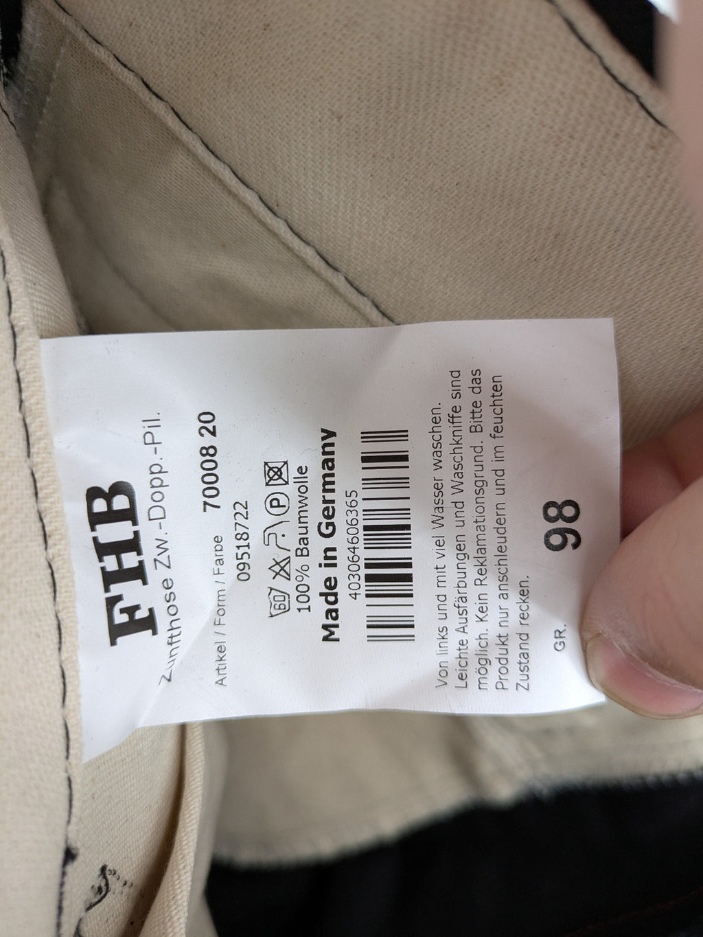 FHB hunting pants grey with double zipper and leather reinforcements, made from 100% cotton.